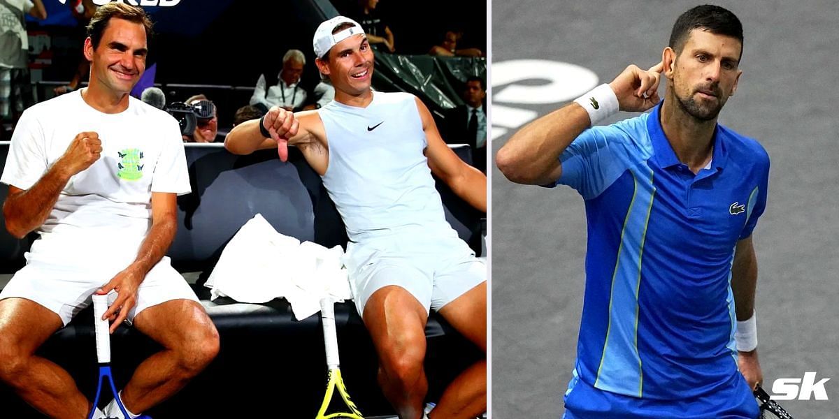 Roger Federer (L), Rafael Nadal &amp; Novak Djokovic (R)