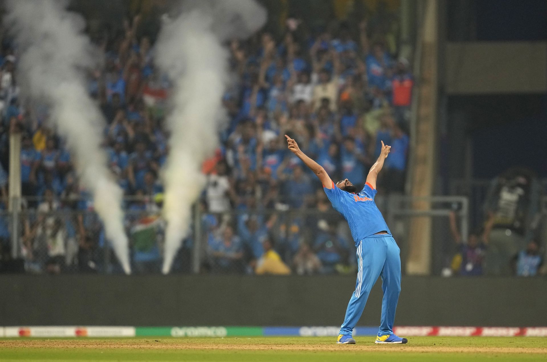 Mohammed Shami celebrating the wicket of Daryl Mitchell [Getty Images]