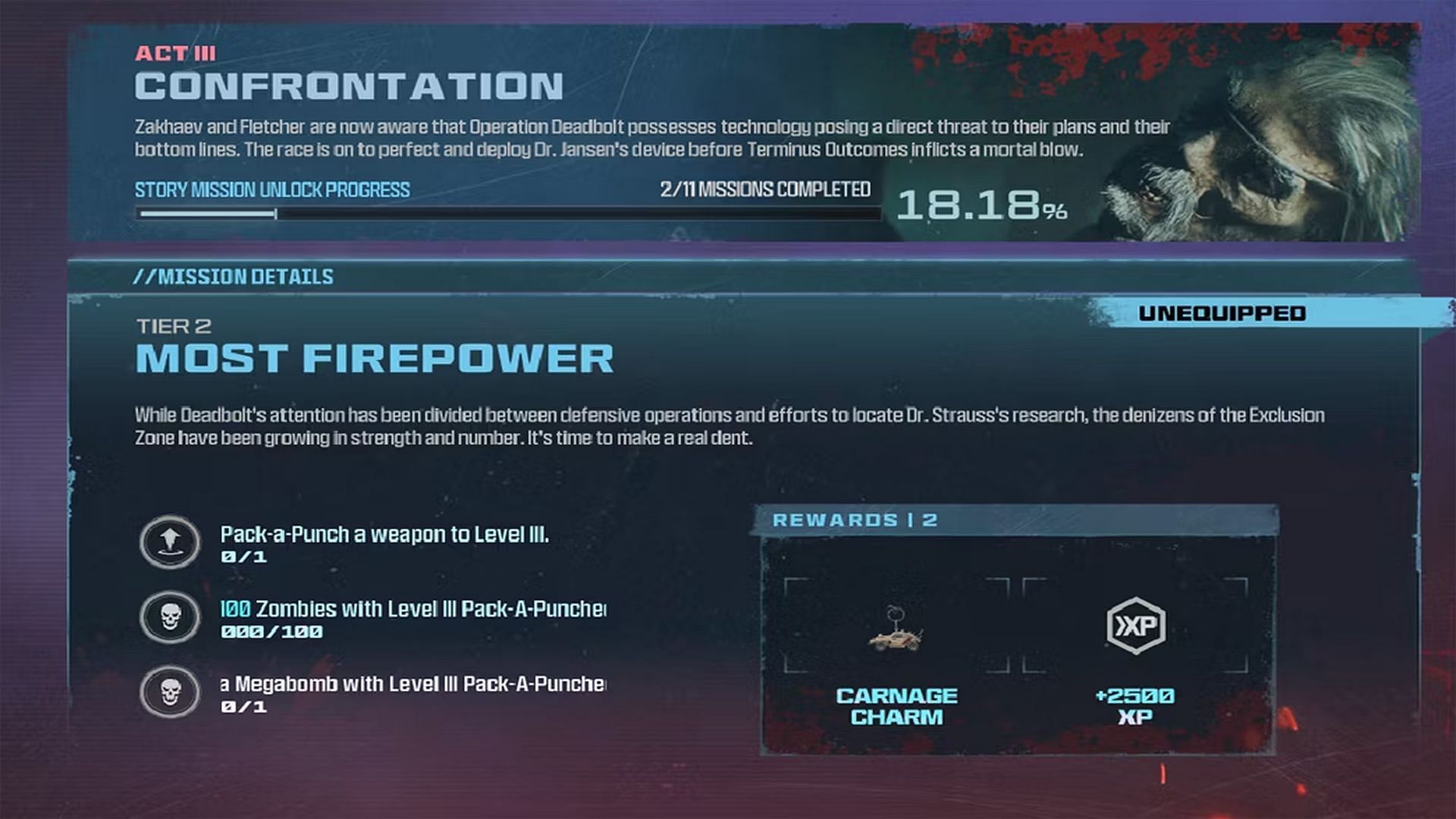 Rewards for completing the Most Firepower mission in MW3 Zombies explored (Image via Activision)