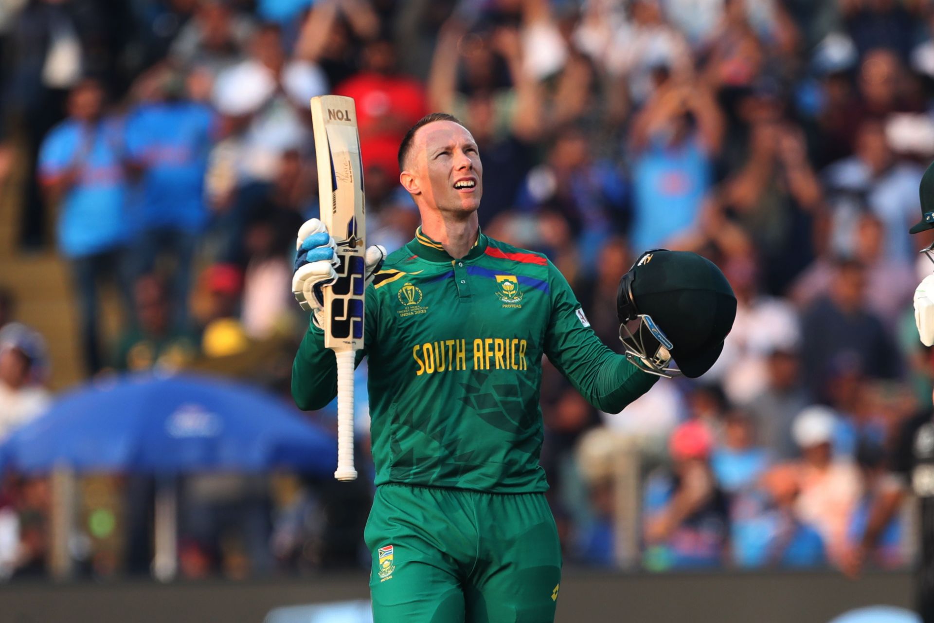 Rassie van der Dussen celebrating his hundred vs New Zealand [Getty Images]