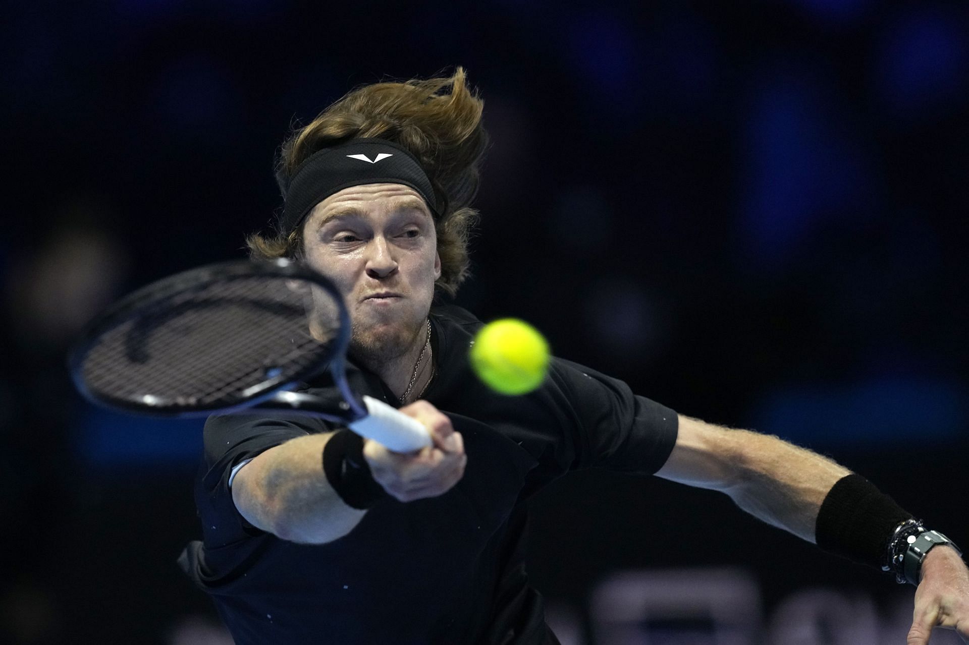 Rublev in action against Medvedev in Turin