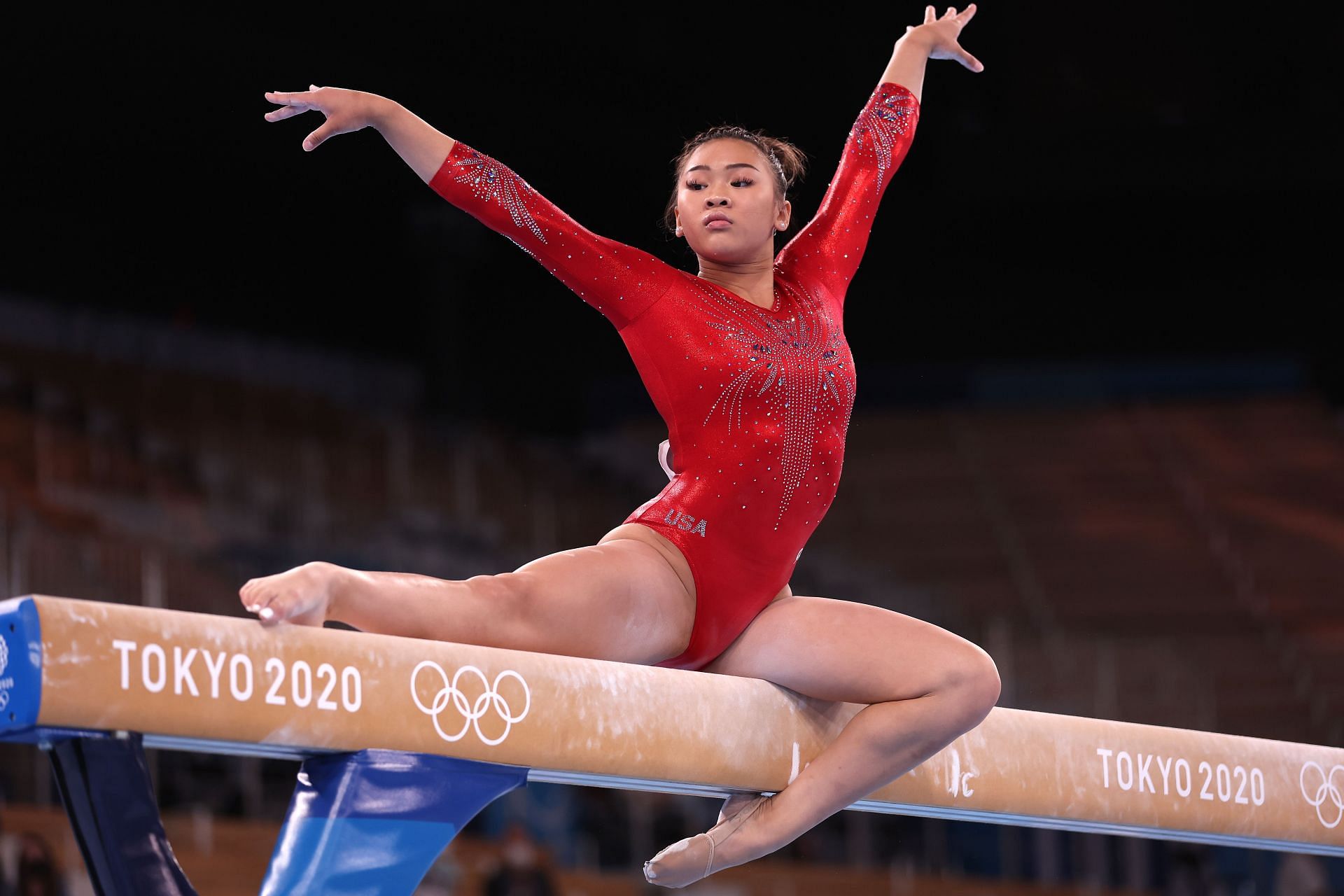 Sunisa Lee of Team United States competes during the Women&#039;s Balance Beam Final at the 2020 Olympic Games at Ariake Gymnastics Centre in Tokyo, Japan.