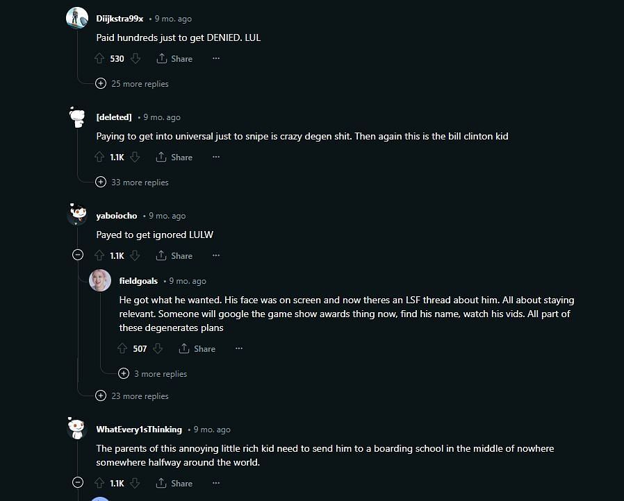 Fans talking about the stream sniper Game Awards Kid (Image taken from Reddit)