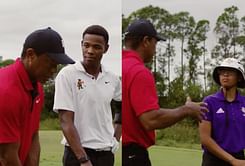 Watch: Tiger Woods surprises college golfers during a shoot with his sponsors