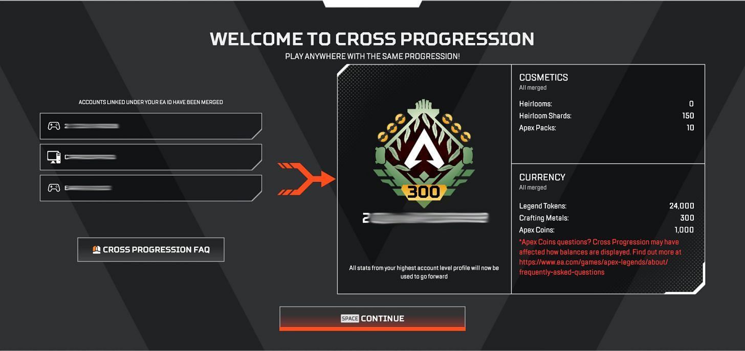 Cross progression prompt (Image via Respawn Entertainment)
