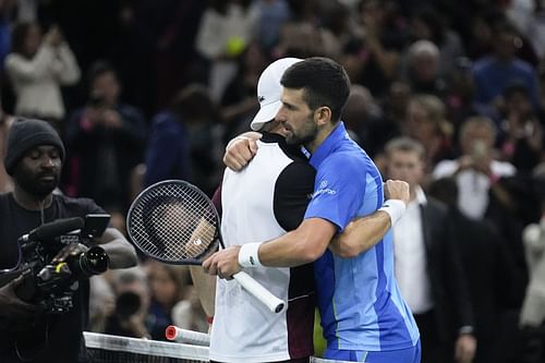 Djokovic and Dimitrov engage in a post-match embrace