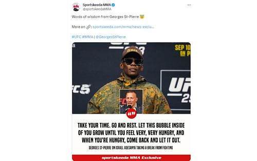 Tweet regarding advice to Israel Adesanya