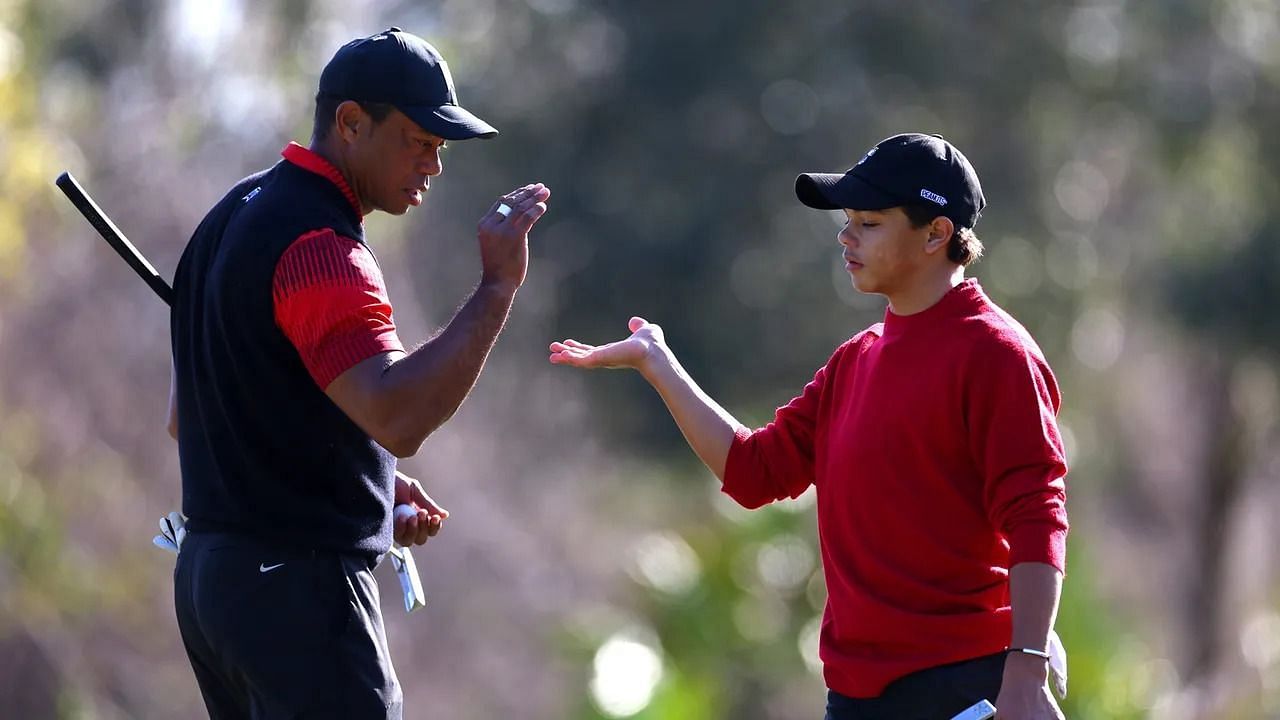 Tiger Woods caddied Charlie Woods at the Notah Begay III Boys Jr Golf National Championship