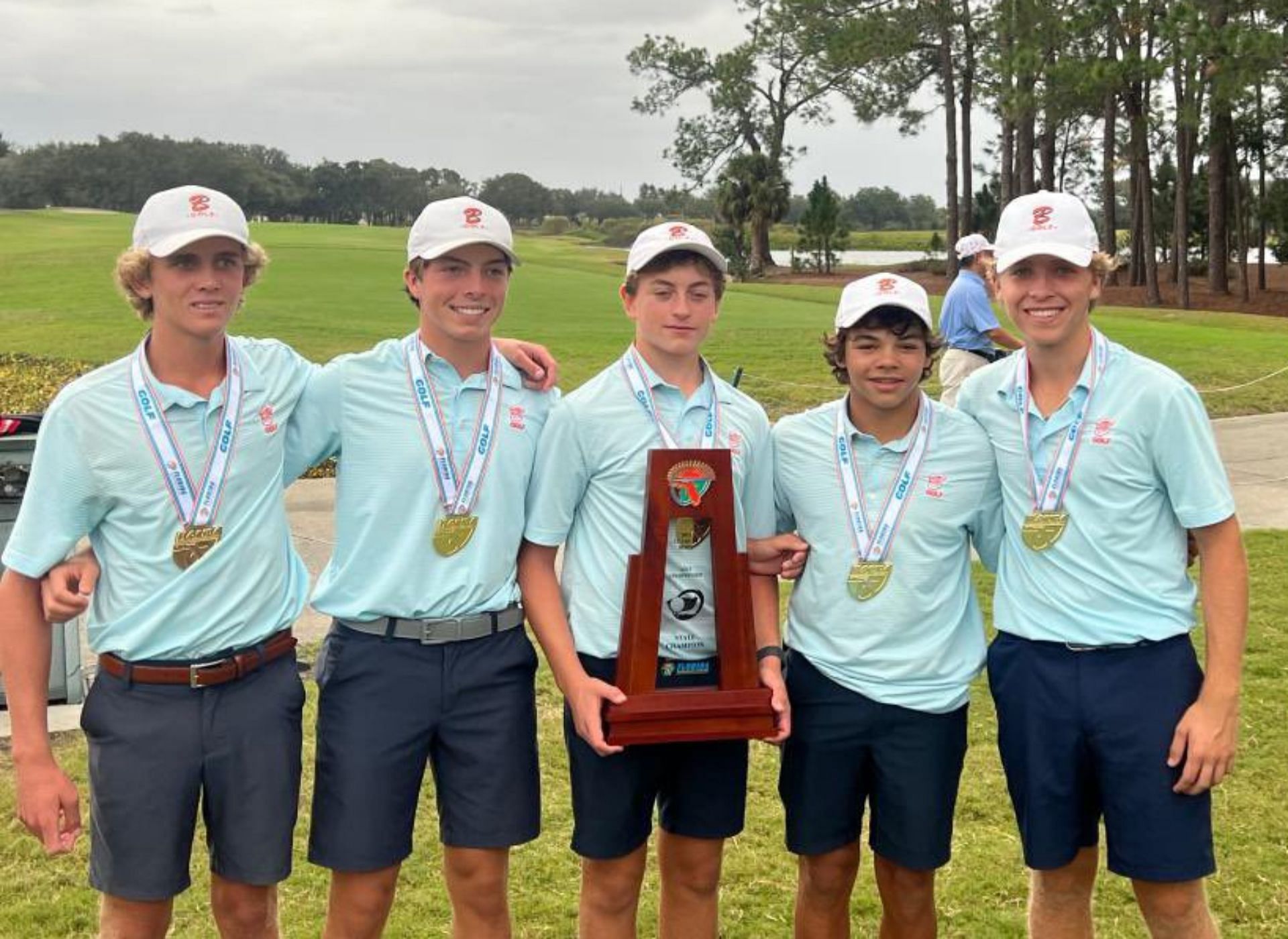 Charlie Woods along with teamates, after winning the 2023 Florida High School Athletic Association Teams Championship (Image via X @cwoodsparody).