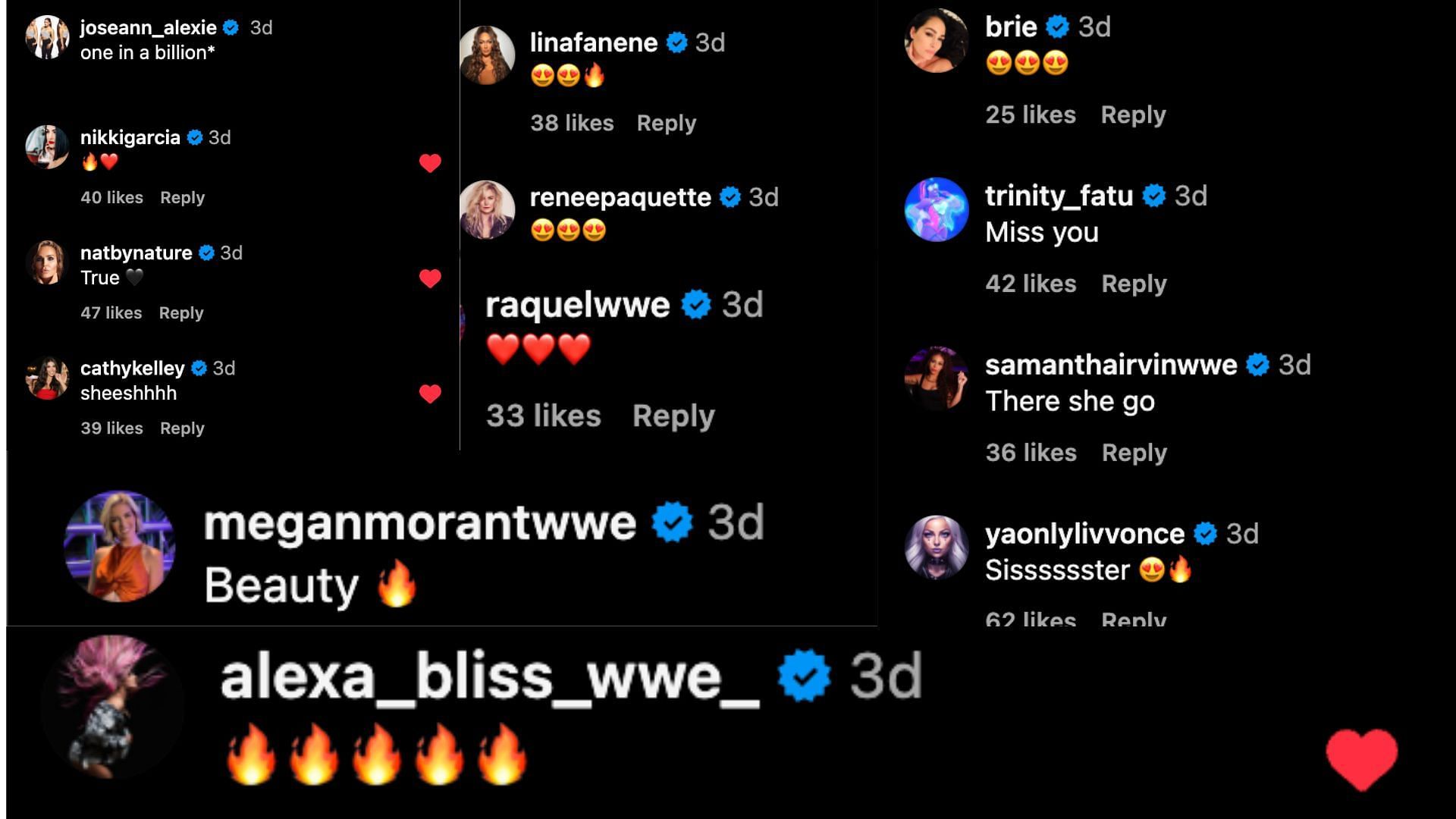 Female wrestlers commented on JoJo Offerman's post