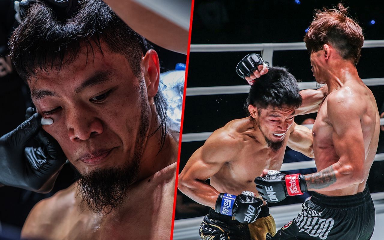 Lito Adiwang (left) and Adiwang fighting Jeremy Miado (right) | Image credit: ONE Championship