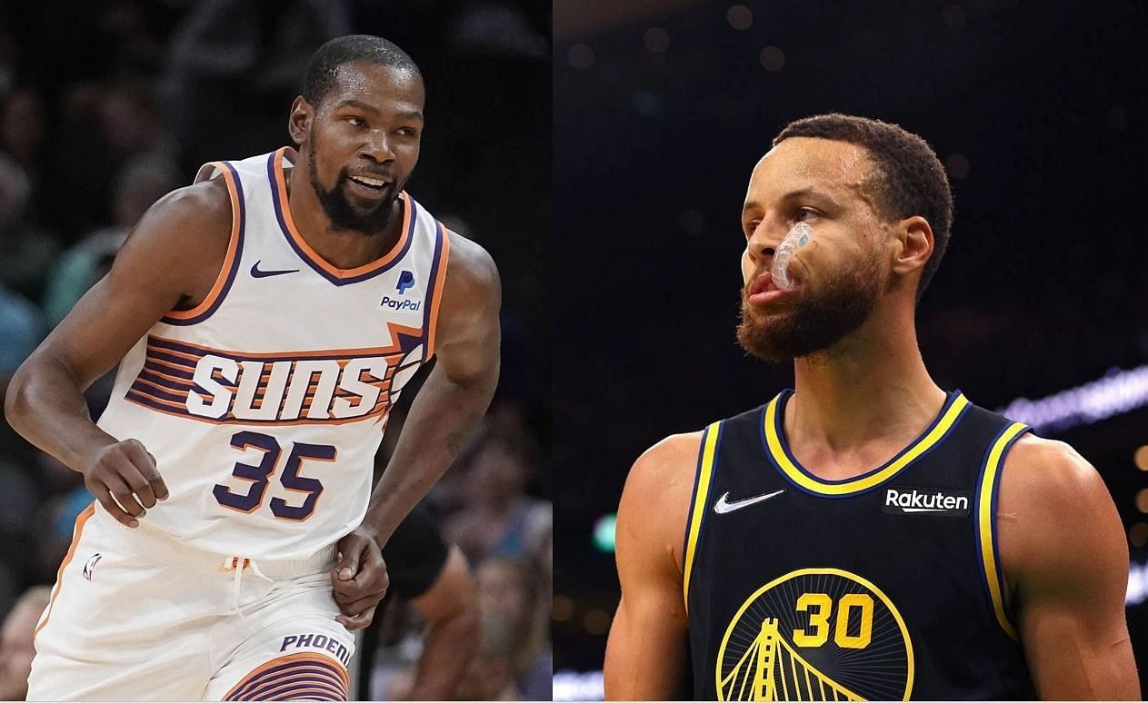 Kevin Durant (L) has a different choice for best point guard in modern NBA history ahead of Stephen Curry (R).