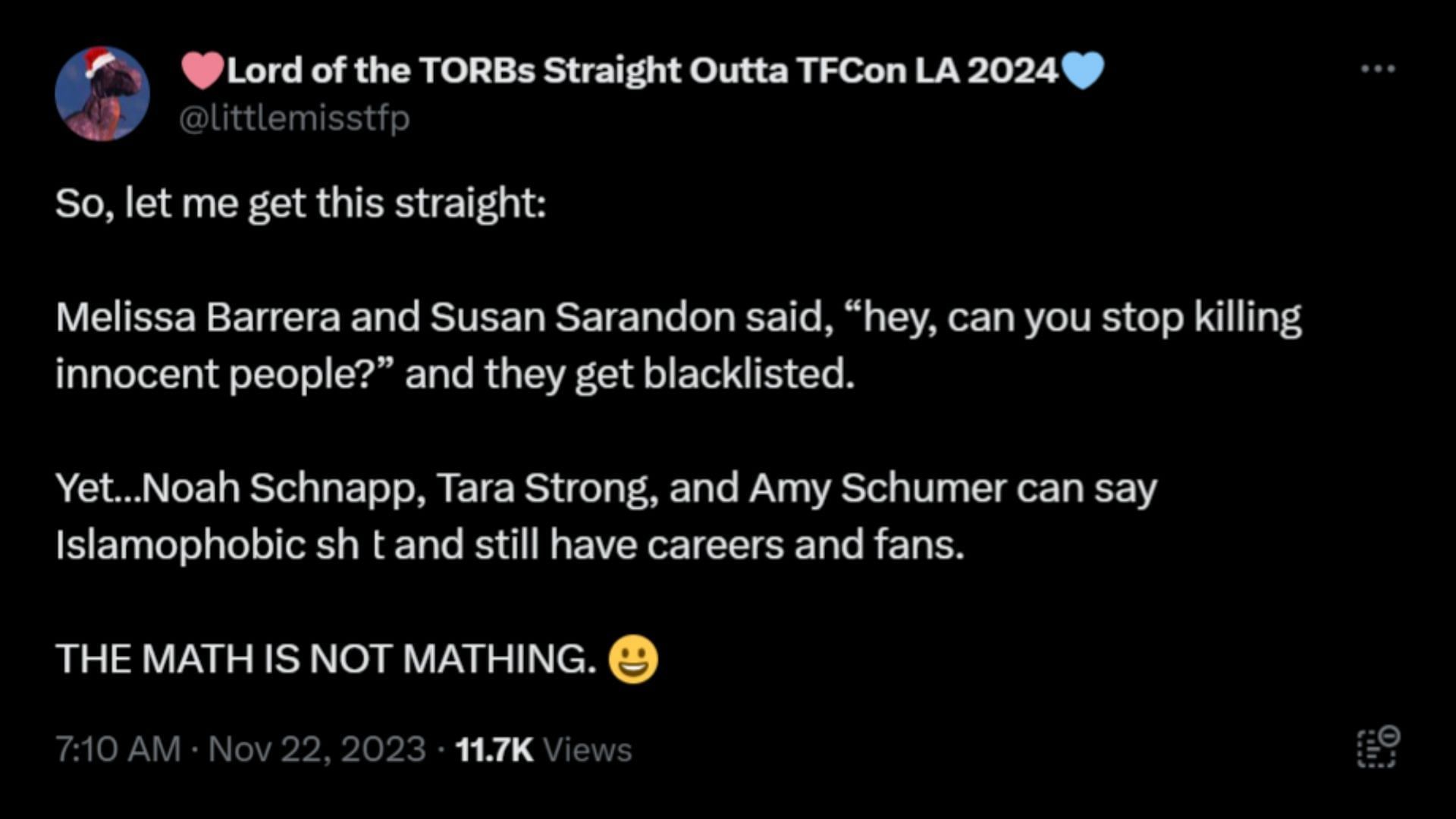 Netizens call out Hollywood for not firing Noah Schnapp or Amy Schumer but dropping Barrera for pro-Palestine posts. (Image via X/littlemisstfp)