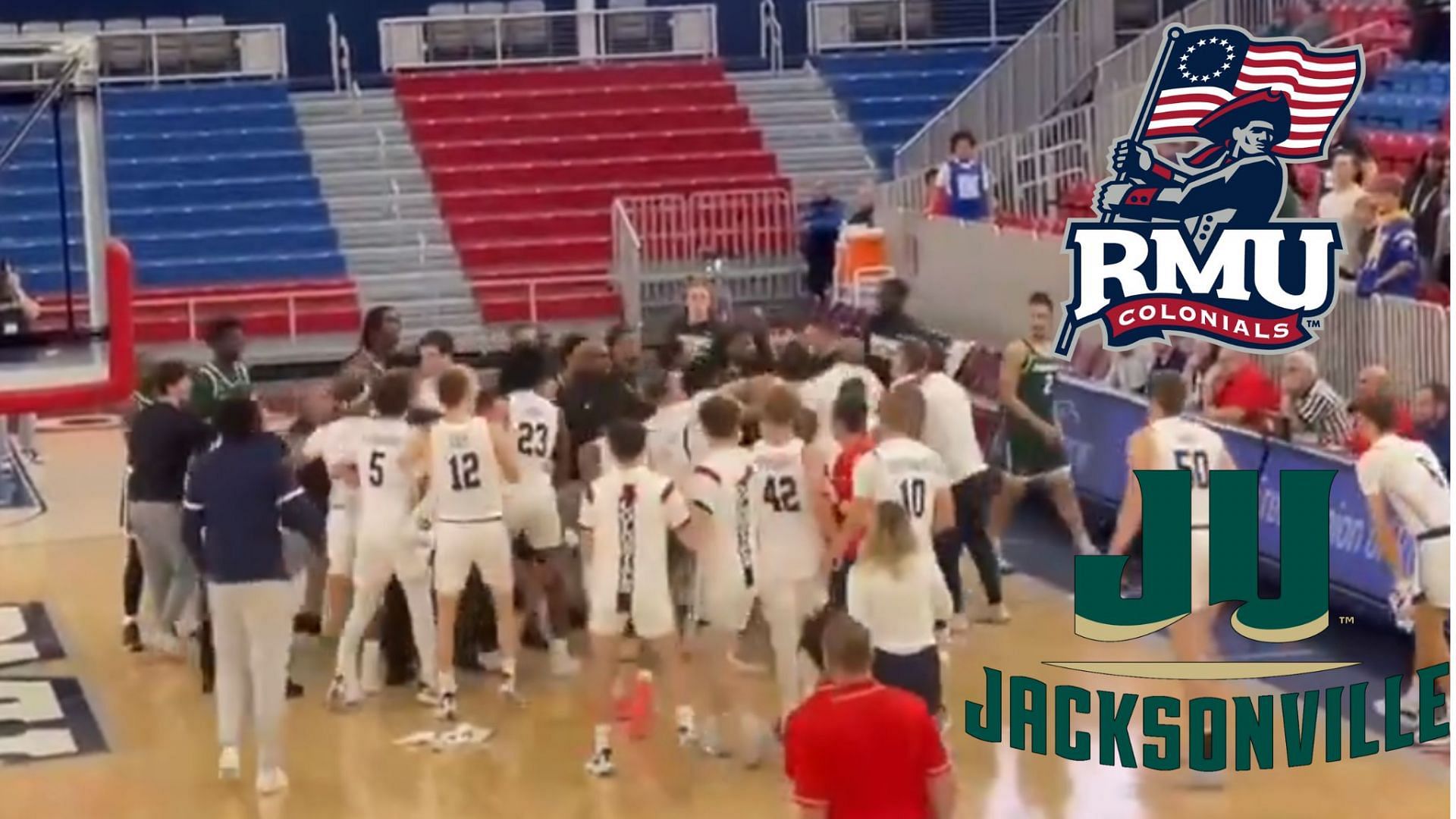 Brawl breaks out between Jacksonville and Robert Morris players (Screenshot from X/ Tristan Freeman)