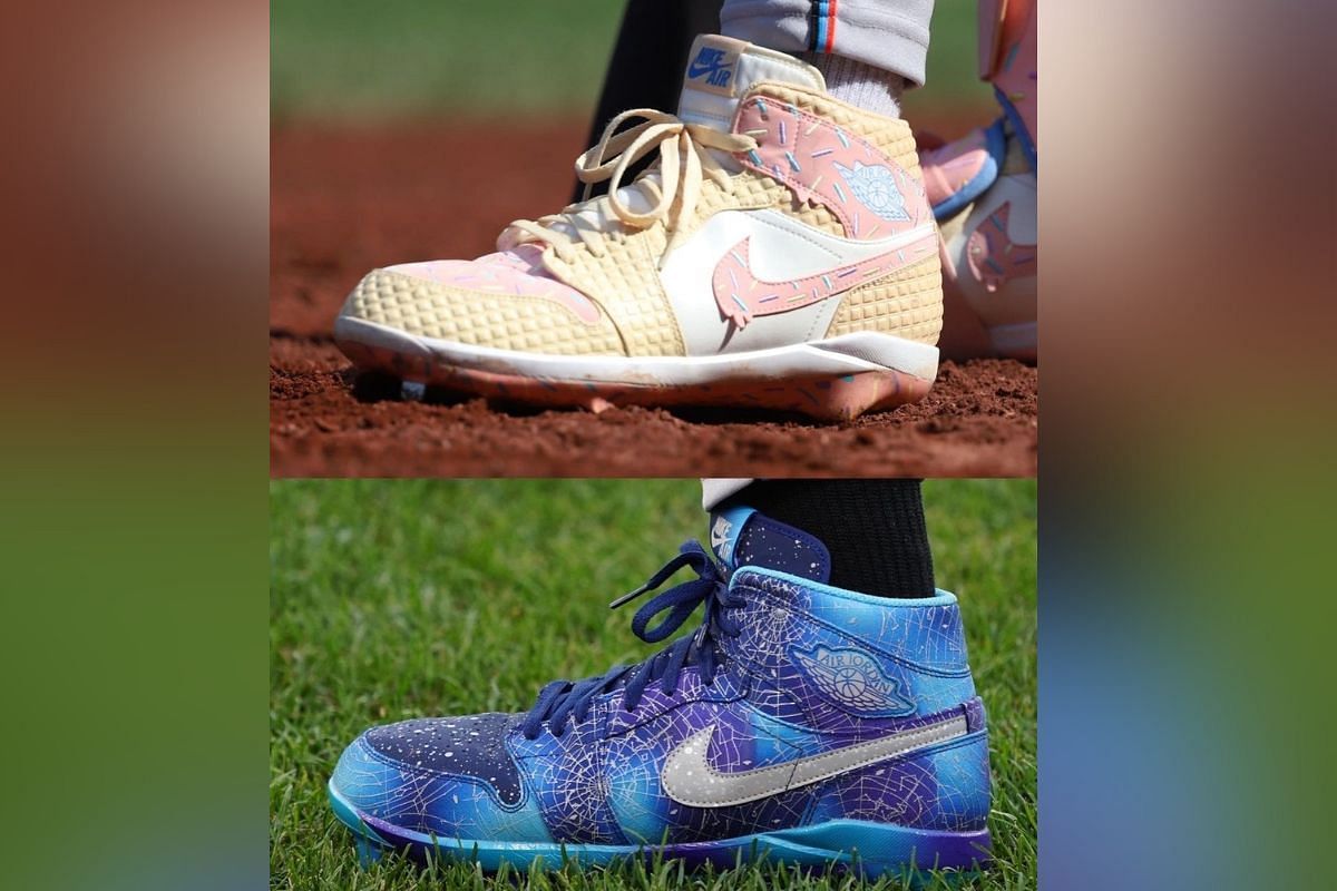 Jazz Chisholm&#039;s ice cream-themed cleats (top) and Air Jordan I