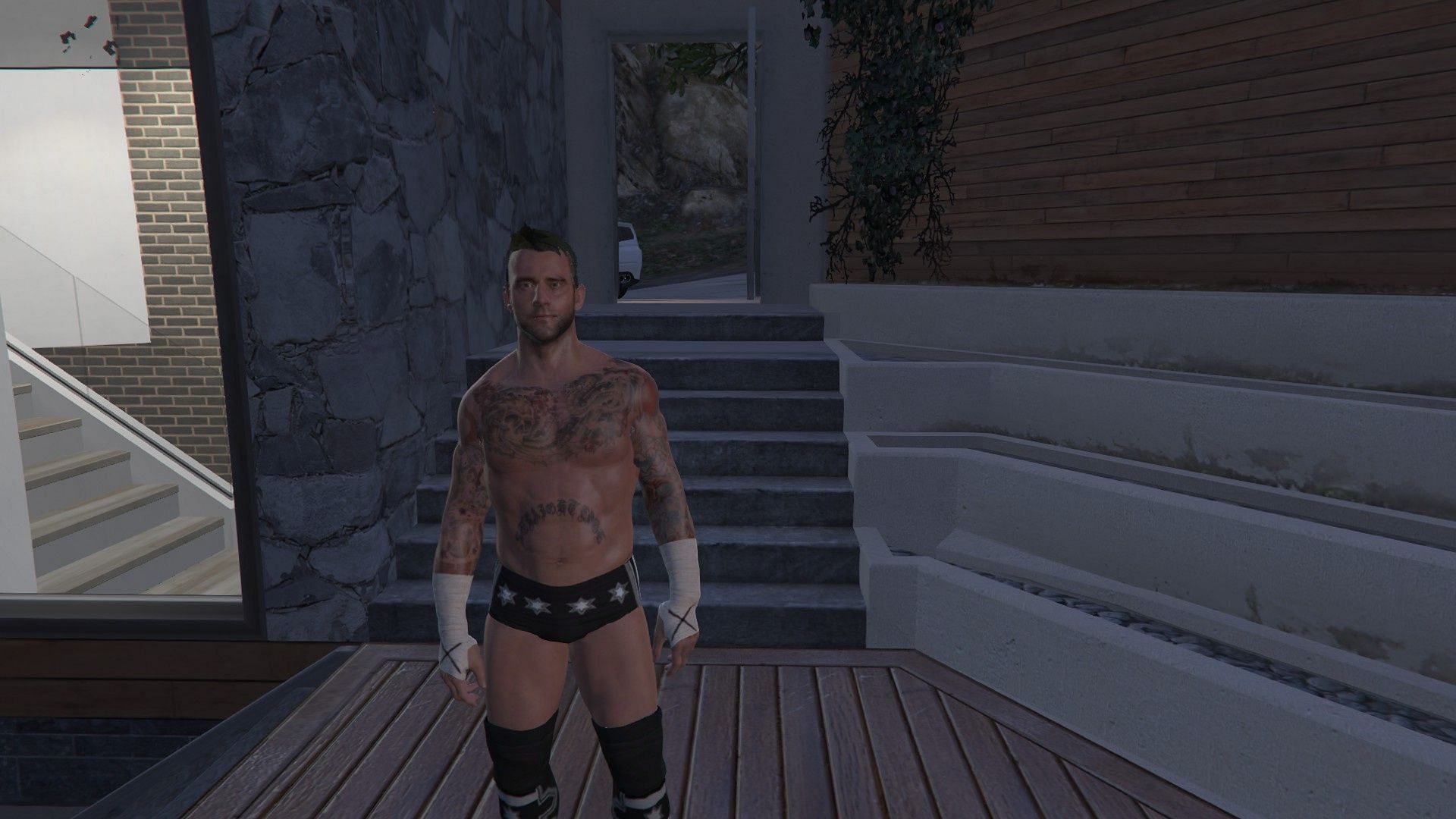 CM Punk character model in Gran Theft Auto 5 after installing the mod (Image via gta5-mods)