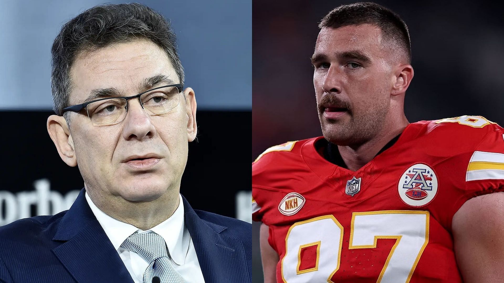 Pfizer CEO Albert Bourla and Travis Kelce (Image credit: Getty Images)