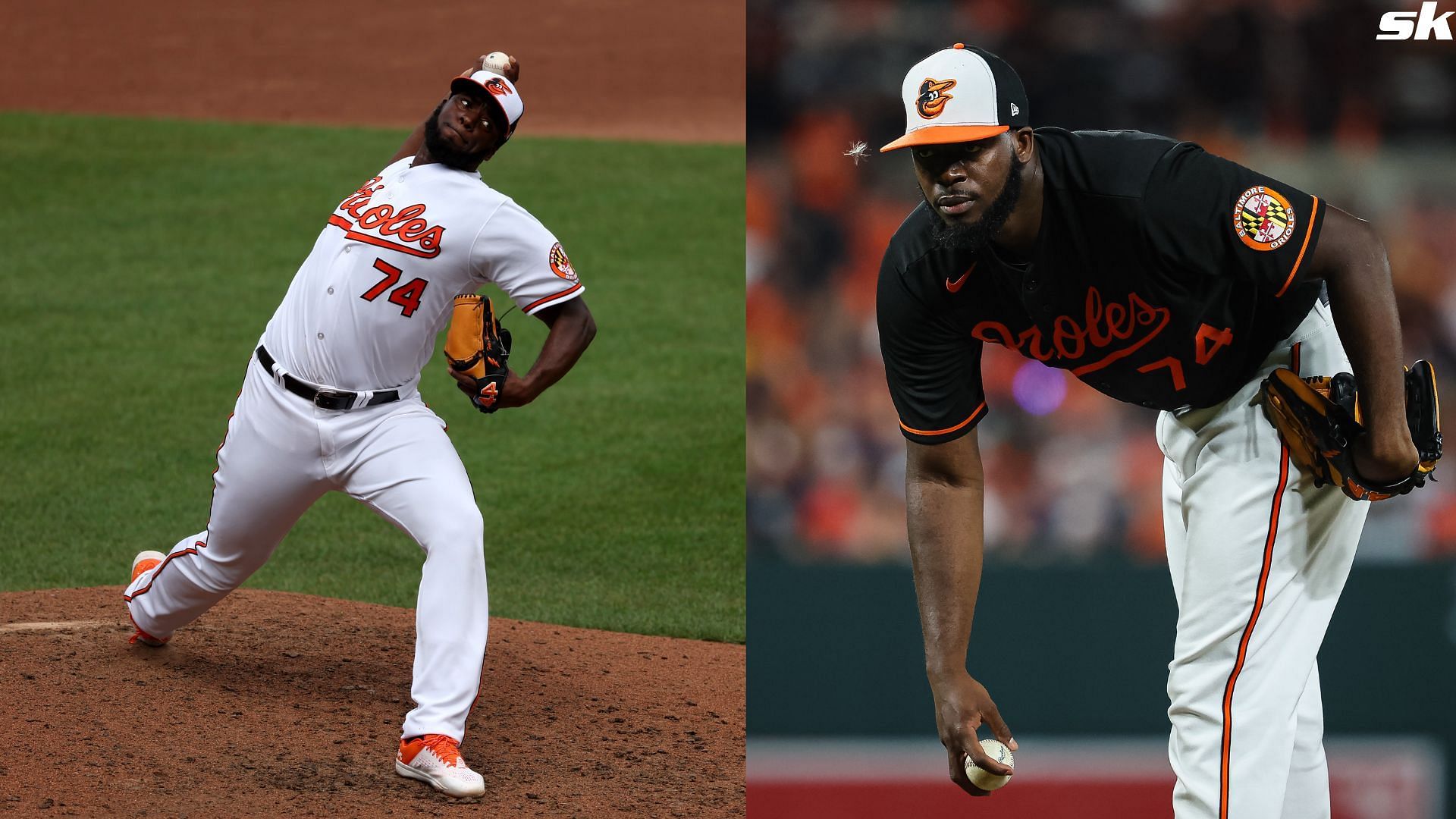 Felix Bautista of the Baltimore Orioles pitches against the Houston Astros at Oriole Park