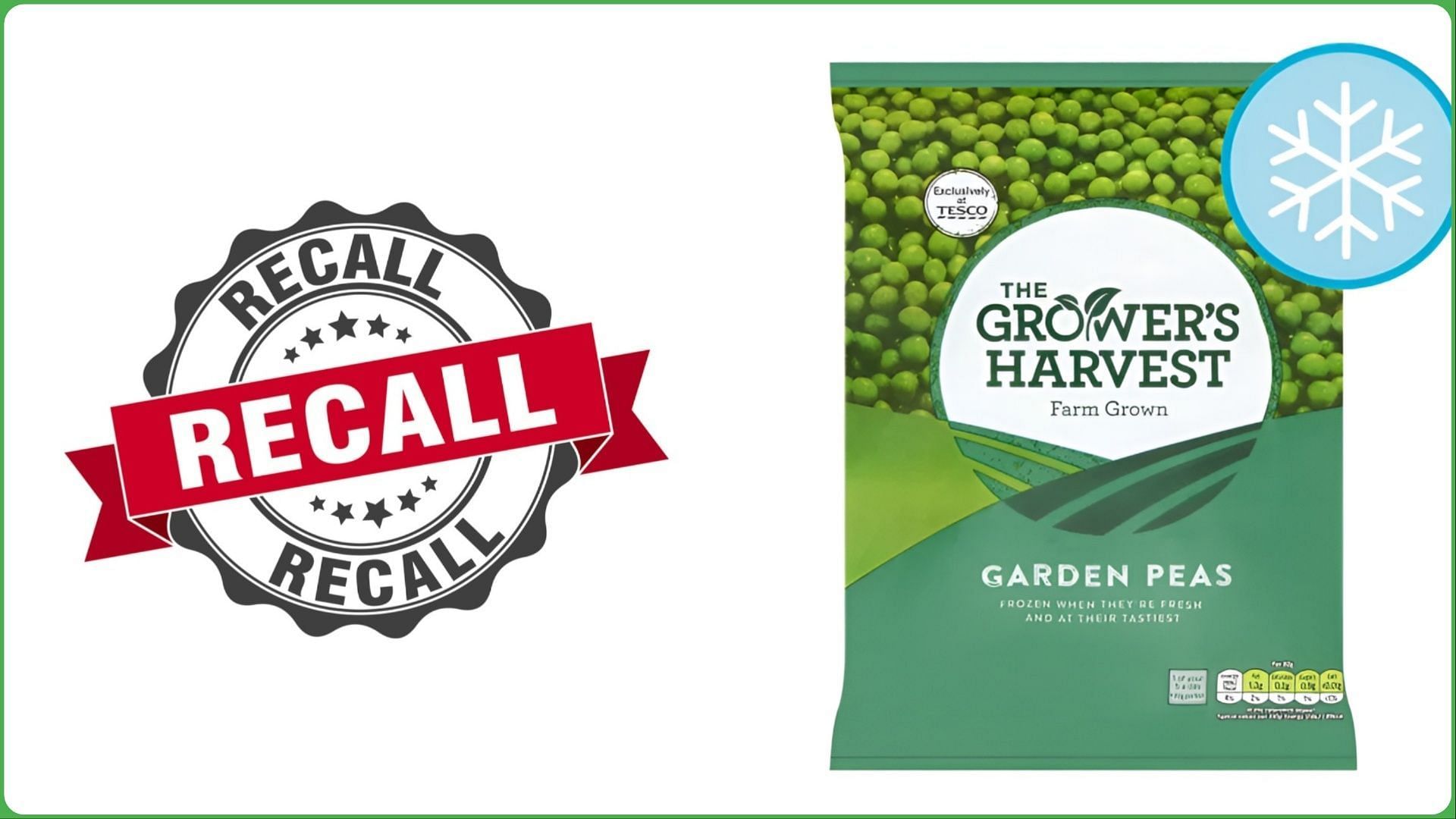 Tesco recalls Growers Harvest Garden Peas over contamination with an unknown berry (Image via Tesco)