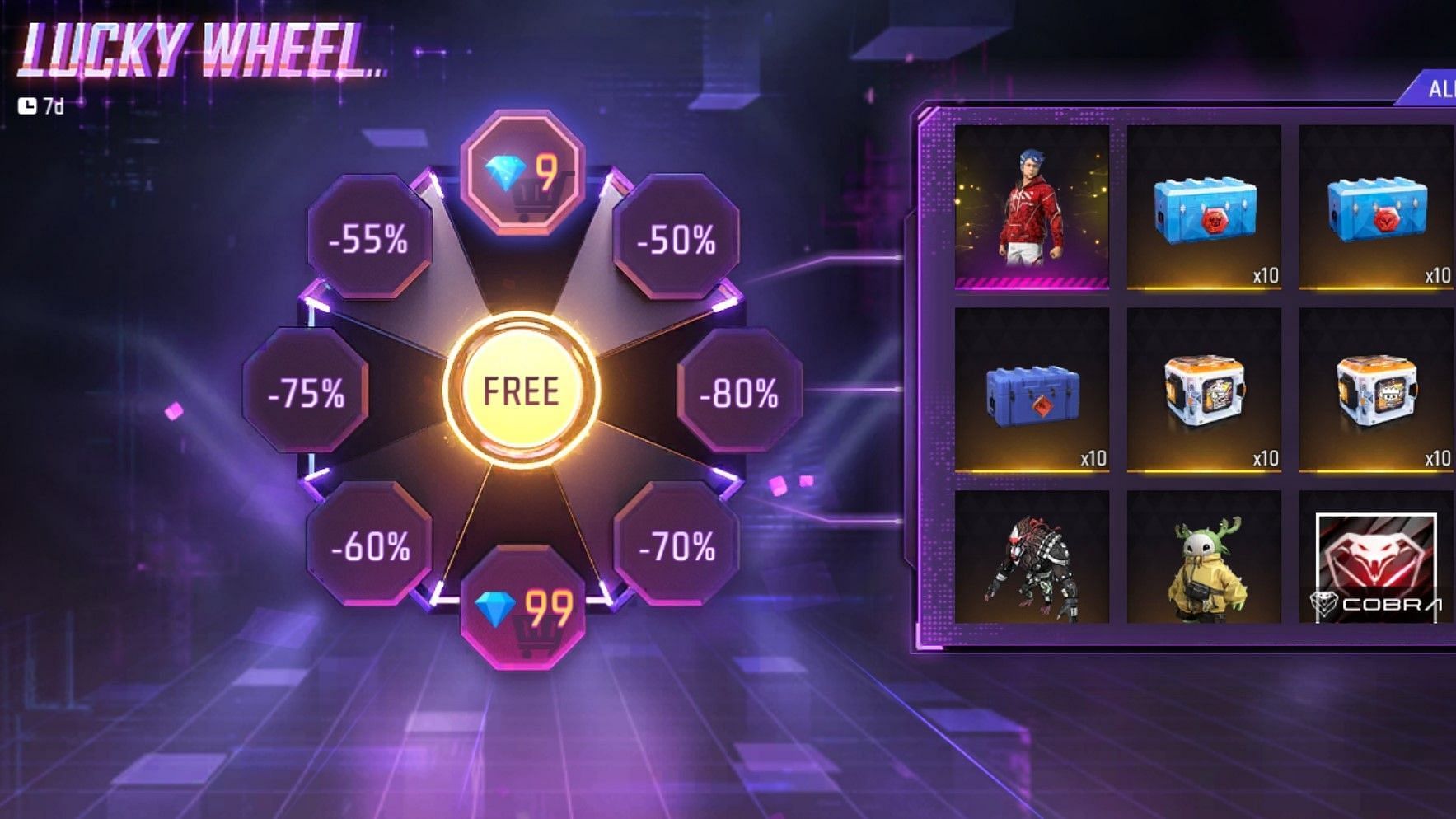 Lucky Wheel प्राइज़ पूल (Image via Garena)