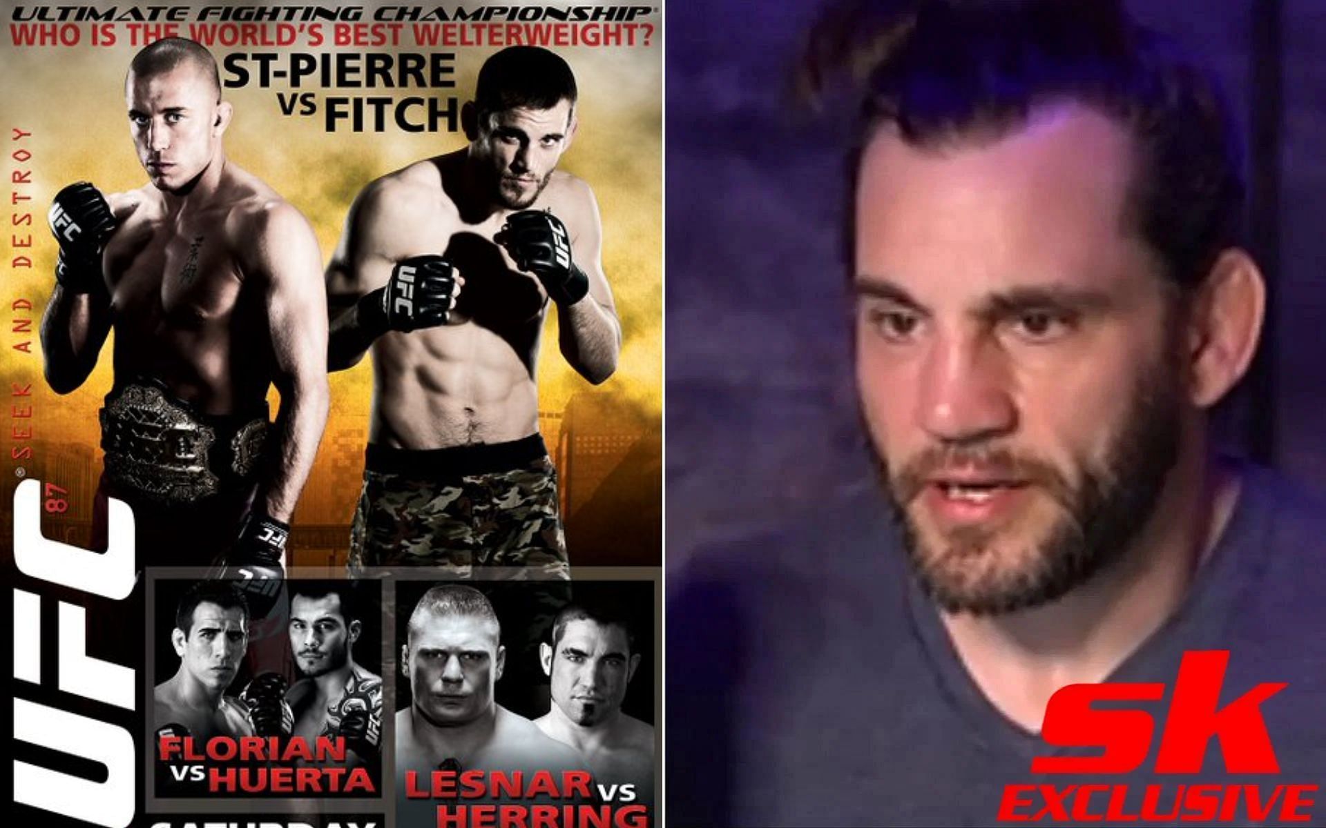 UFC 87 poster [Left], and Jon Fitch [Right] [Photo credit: @UFCONFOX - X, and Sportskeeda MMA Originals - YouTube]