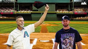 Evan Longoria steals spotlight at Rangers-Diamondbacks 2023 WS Game 3 in retro Randy Johnson tee: "Two legends of the ball game"