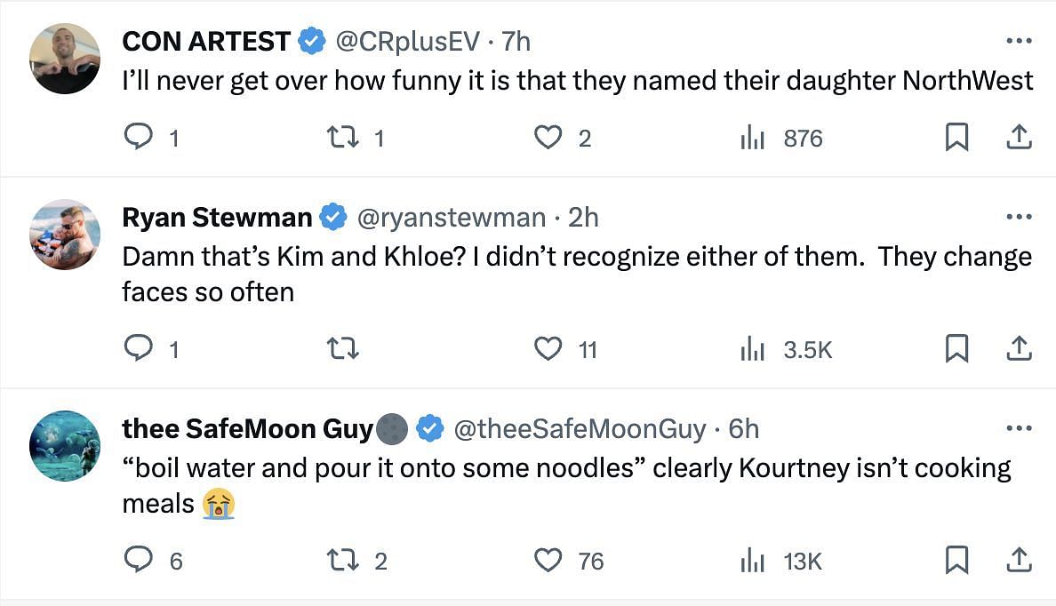 Social media users comment on Kim sharing how her 10-year-old daughter prefers to hang out at Kanye&#039;s house more (Image via Twitter)