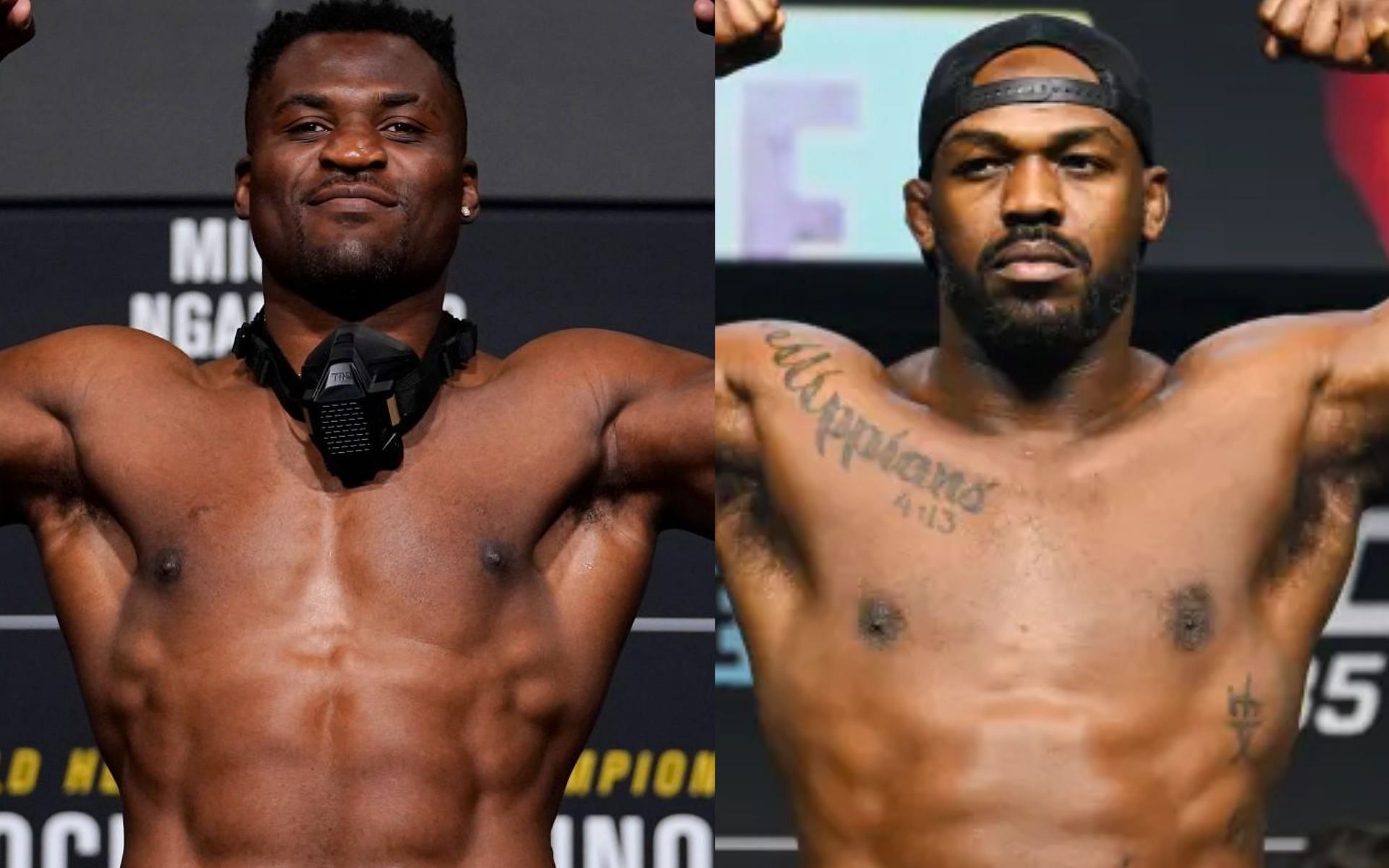 Francis Ngannou (left) and Jon Jones (right). [via Getty Images]