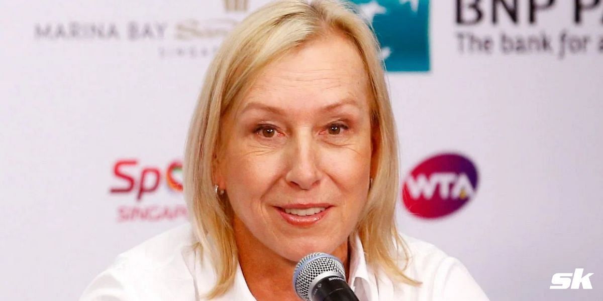 Martina Navratilova speaks during an event.