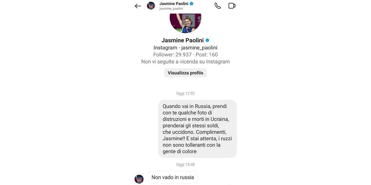 Jasmine Paolini&#039;s chat screenshot.