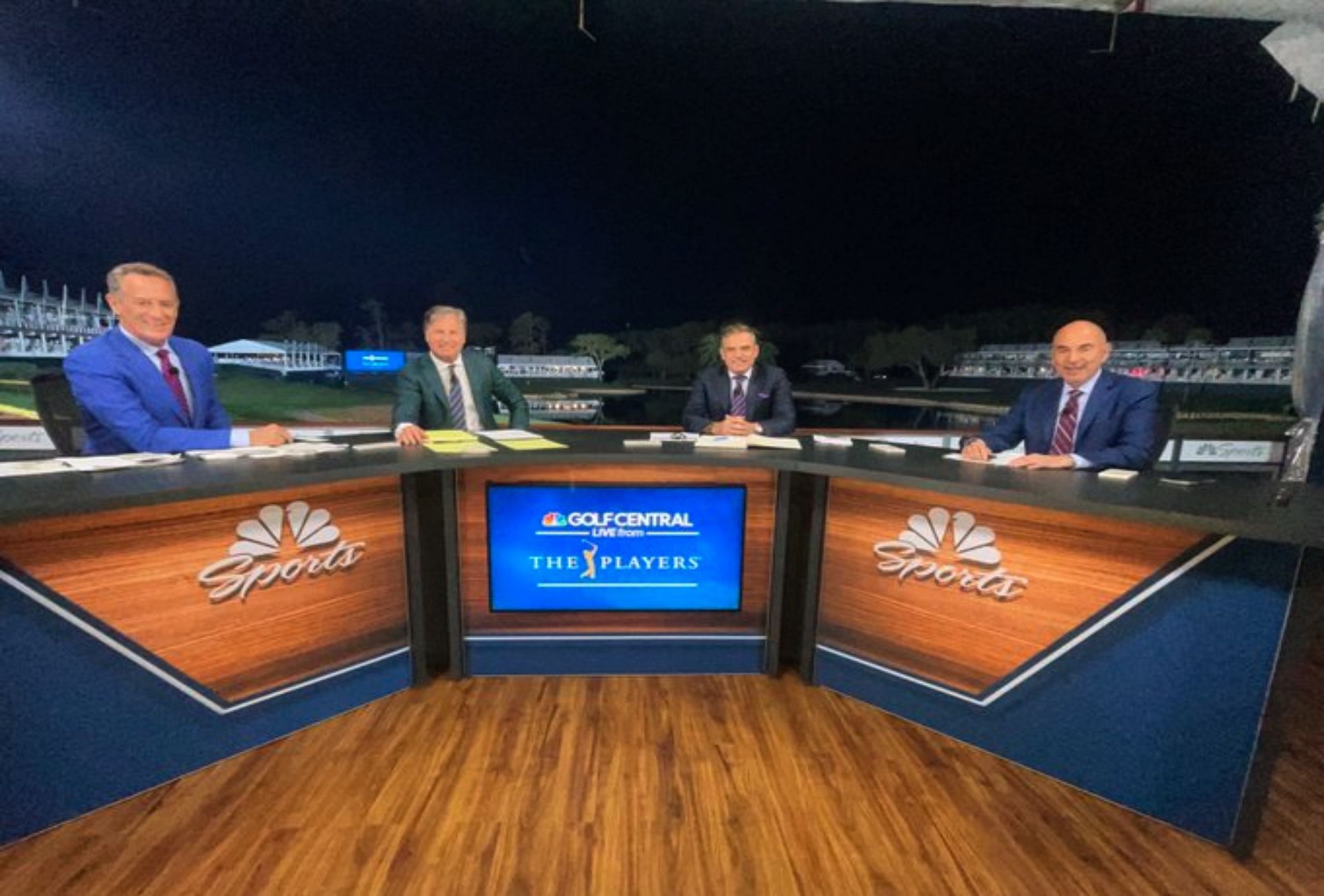 Paul McGinley (second from the right) working for Golf Channel (Image via X @mcginleygolf).