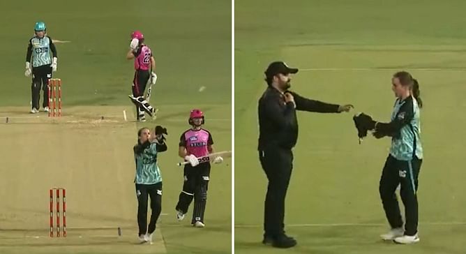 [Watch] Brisbane Heat penalized 5 runs as Amelia Kerr catches the ball with a towel in WBBL 2023