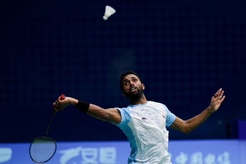 Prannoy in action at the Asian Games, Image Courtesy- Twitter