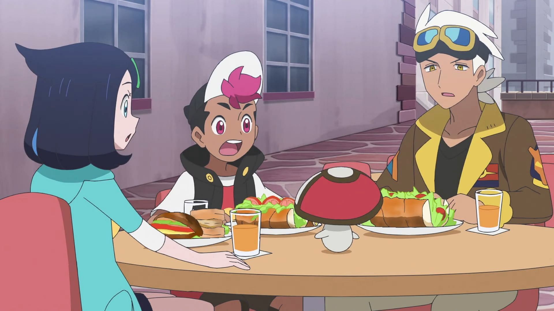 The group is surprised by a Foongus during lunch in Pokemon Horizons Episode 28 (Image via The Pokemon Company)