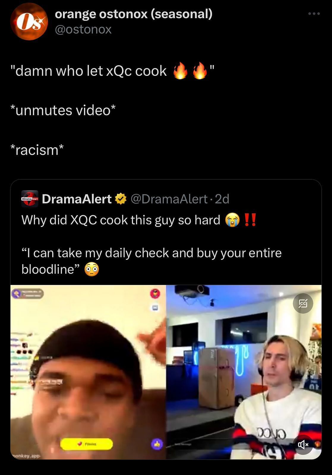 Ostonox calls out the streamer for his apparent racist rant (Image via X/@Osctonox)