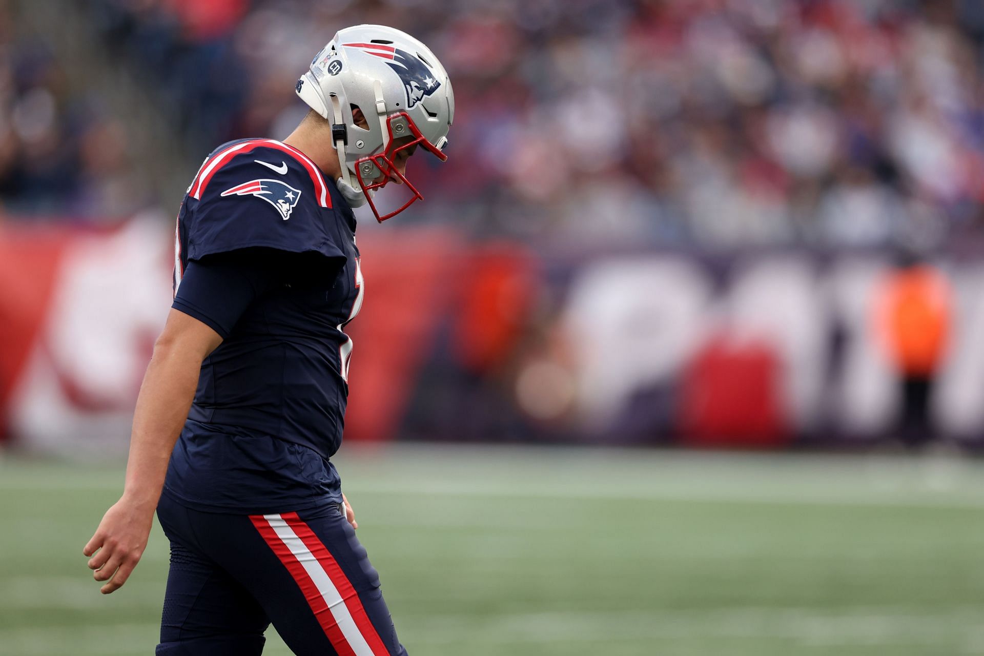 Mac Jones during Washington Commanders v New England Patriots