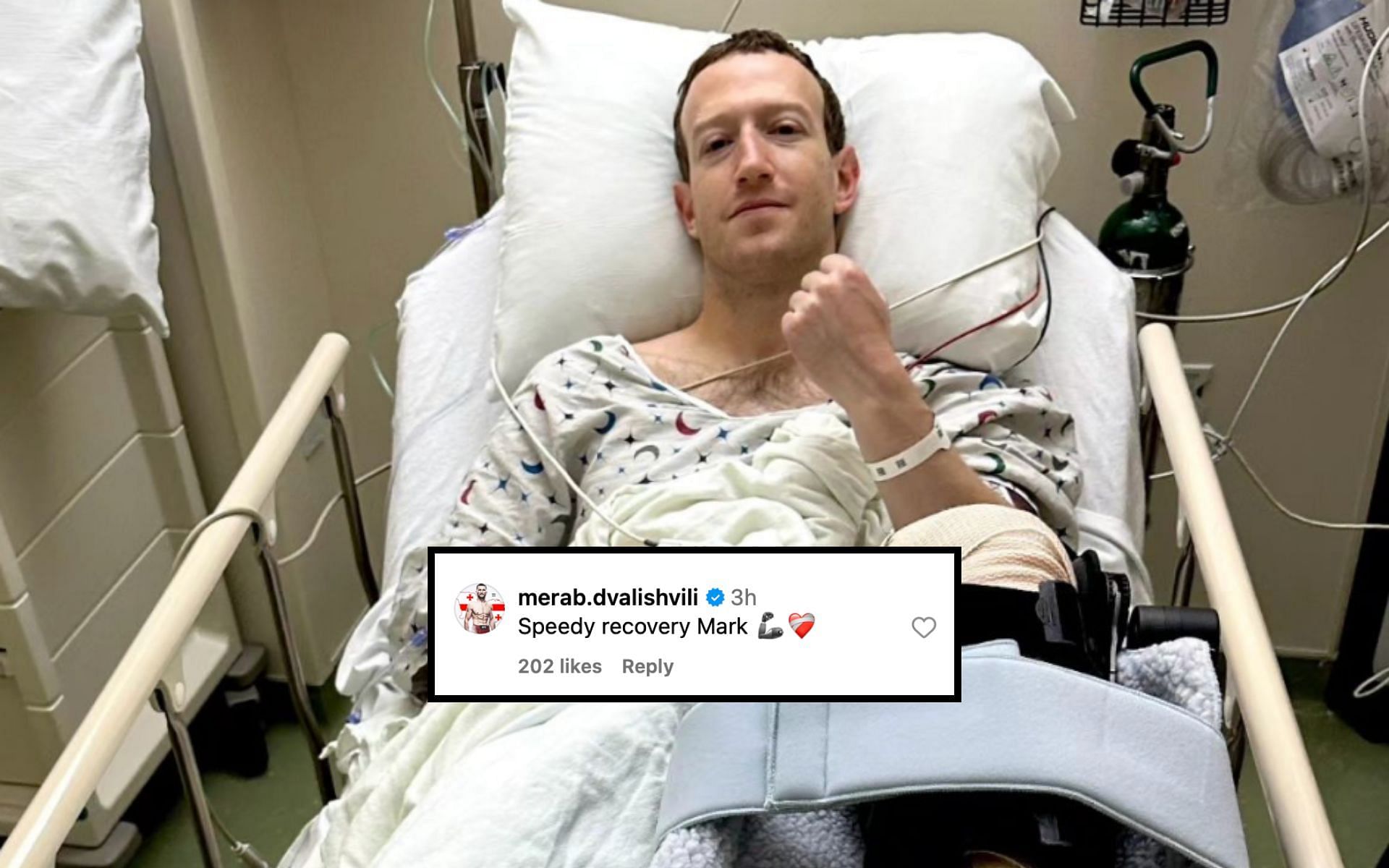Mark Zuckerberg after tearing his ACL preparing for an MMA fight [Photo Courtesy @zuck on Instagram]