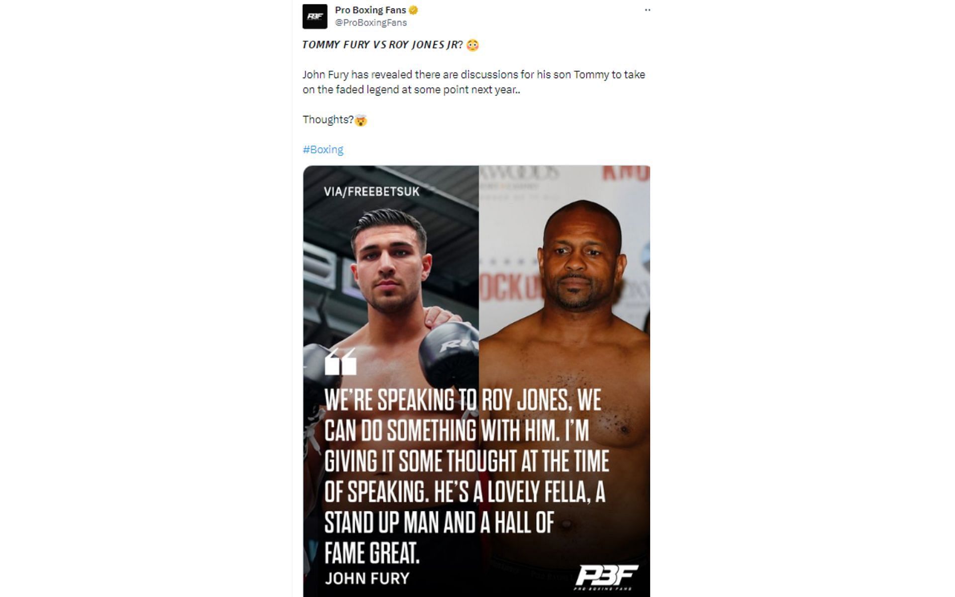 ProBoxingFans tweet regarding Roy Jones Jr. bout