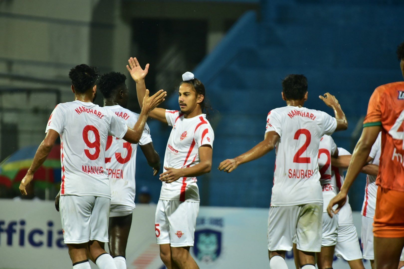 Namdhari players celebrating their goal against NEROCA (Image Credits: X/I-League)