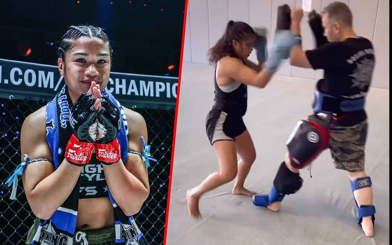 Jackie Buntan (left) and Buntan during training (right)