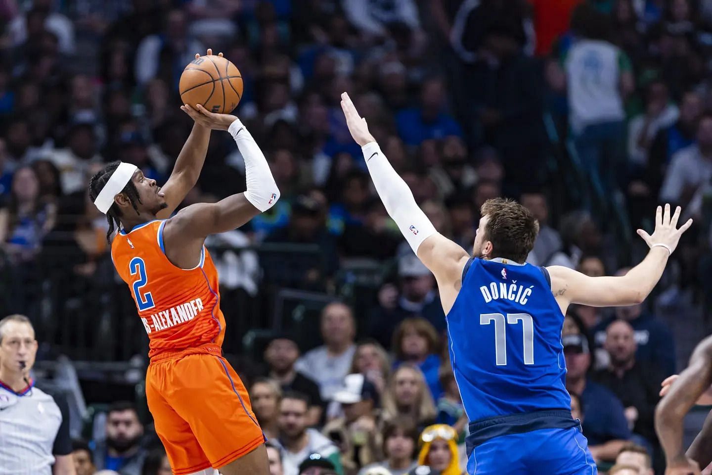 Shai Gilgeous-Alexander (left) and Luka Doncic (right) are among the Top-5 candidates in our NBA MVP Power Rankings after Week 4 (AP Photo/Brandon Wade)