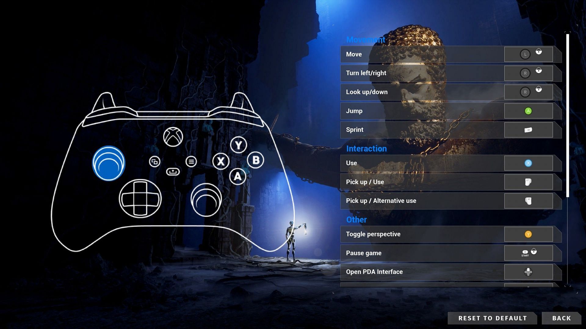 Controller settings screen (Screenshot via The Talos Principle 2)