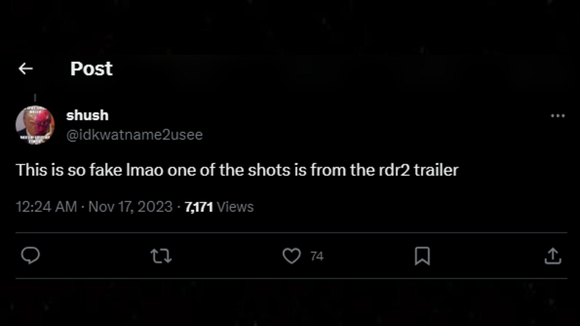 One of the video&#039;s shots might be from Red Dead Redemption 2 (Image via X/@idkwatname2usee)