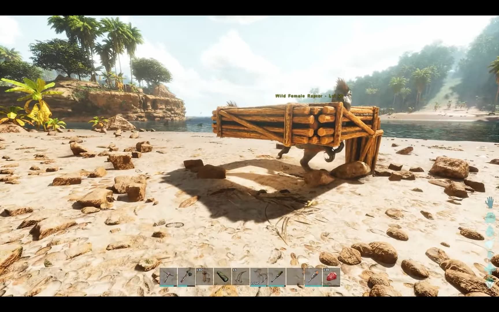Smaller creatures can be easily tamed with simple Wood Pillar traps in Ark Survival Ascended (Image via Studio Wildcard)