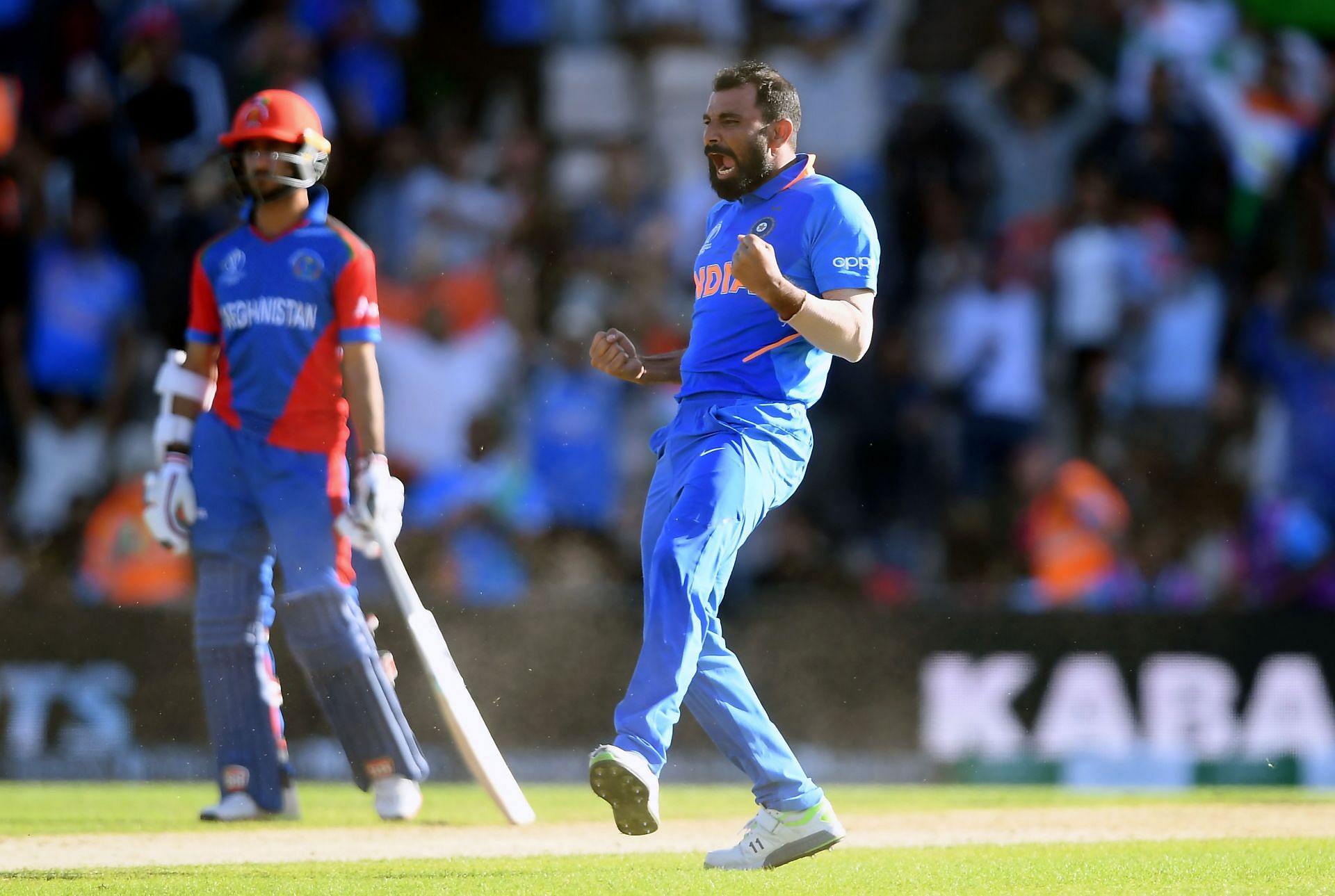 Mohammed Shami exults, India v Afghanistan - ICC Cricket World Cup 2019