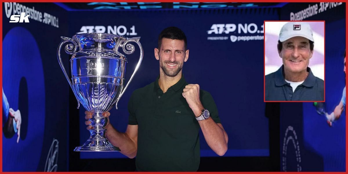 Novak Djokovic with the year-end No. 1 trophy.