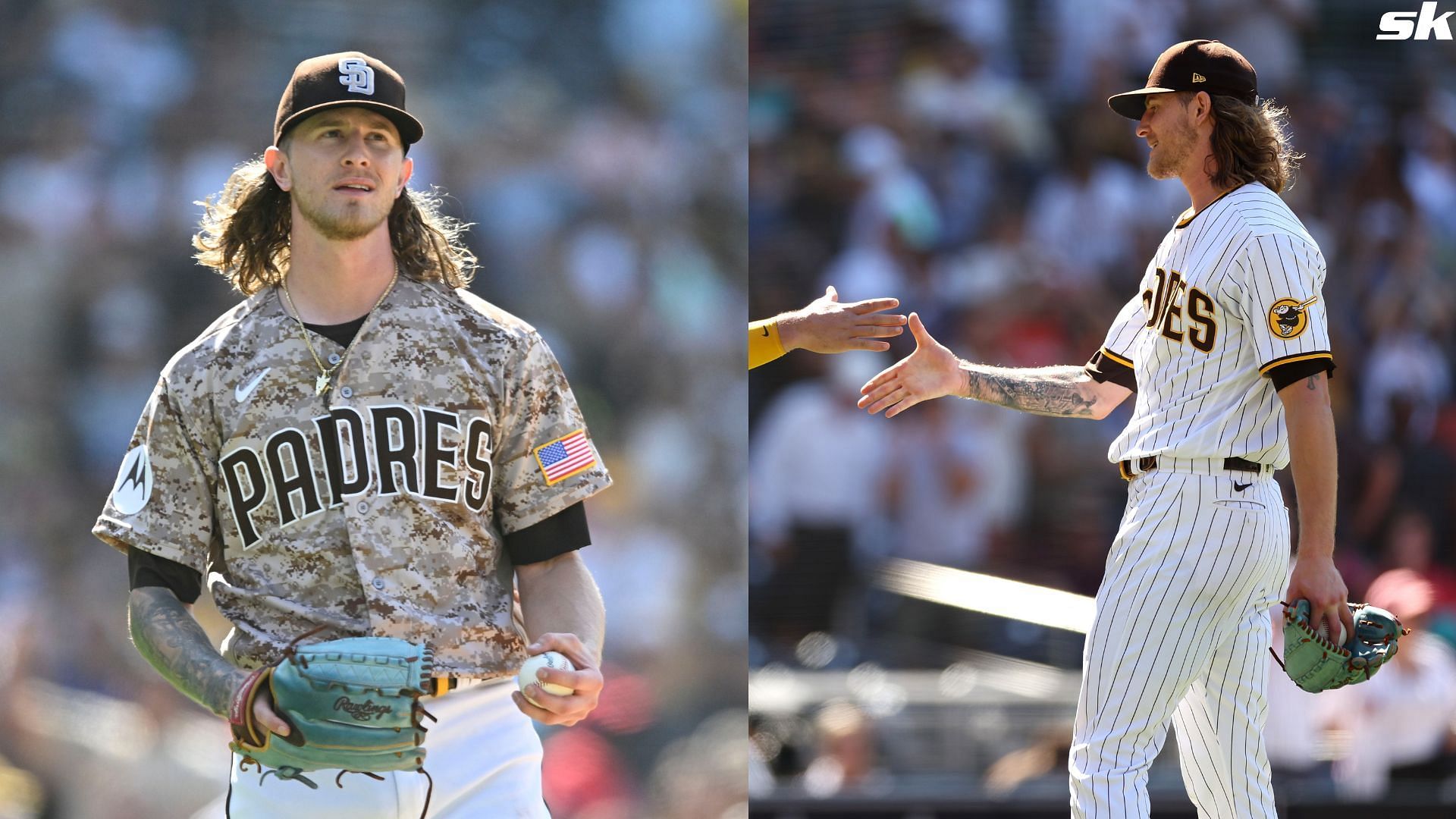 Josh Hader of the San Diego Padres stands on the mound during the ninth inning of a baseball game against the Texas Rangers