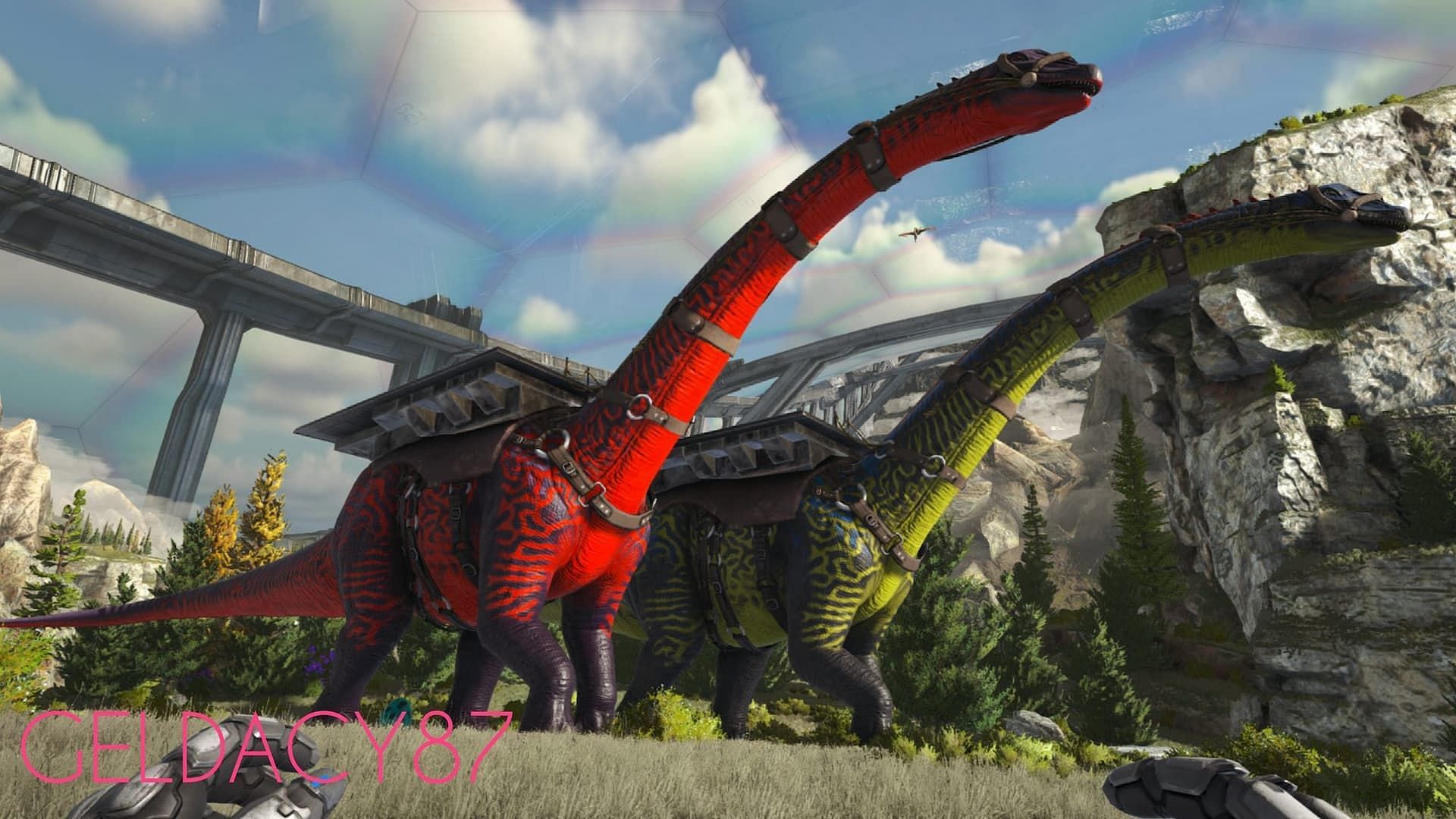 Mutated red Brontosaurus in Ark Survival Ascended
