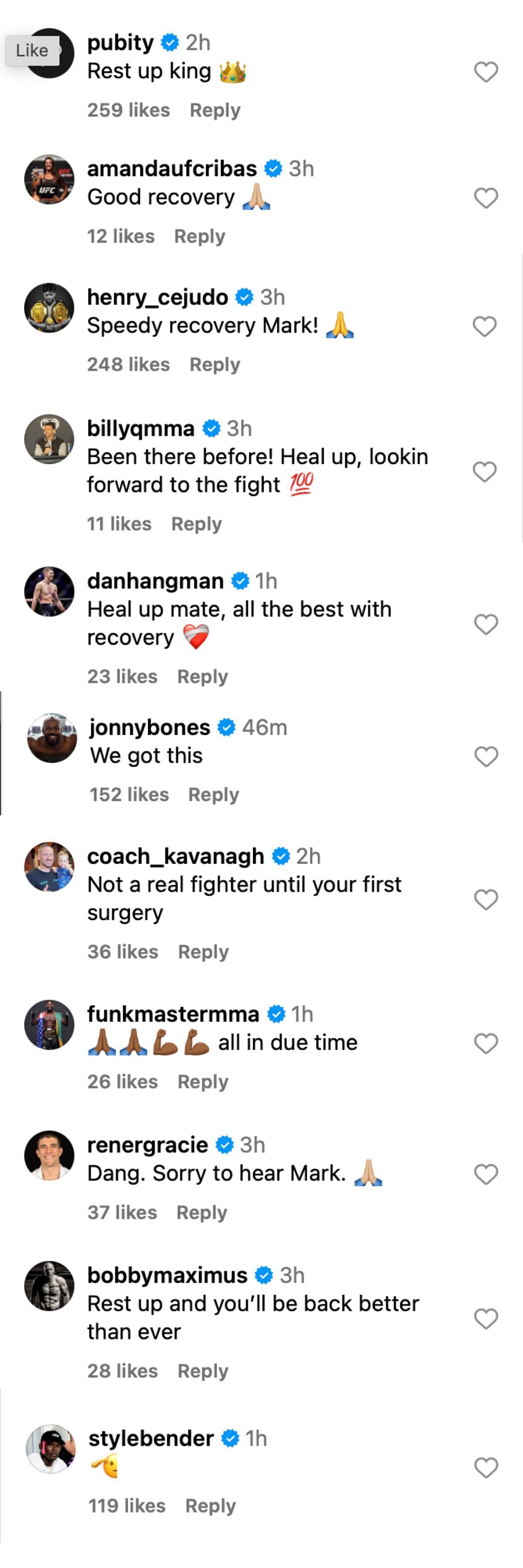 MMA community reactions to Zuckerberg&#039;s injury on Instagram