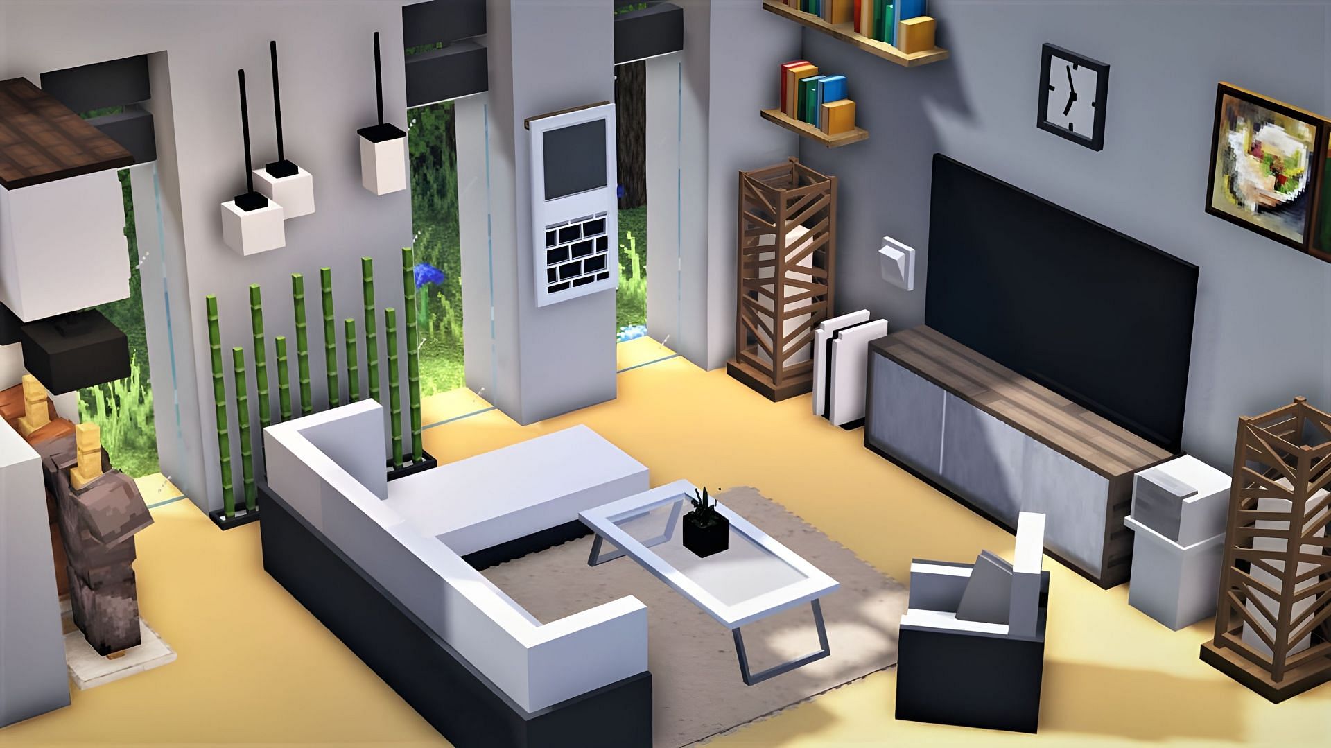 Having a nice living room is imperative when building a Minecraft home (Image via Youtube/RooBill)
